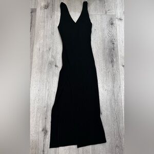 Ribbed Knit Sweater Tank MIDI Dress with High Slit